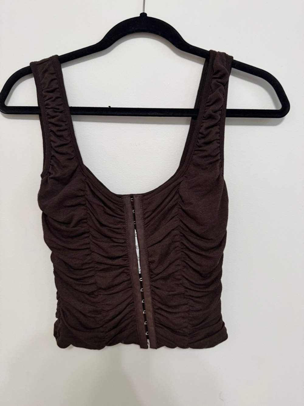 NWT | Beige Botany Chocolate Brown Ruched Hook-Front Tank Top, Size S